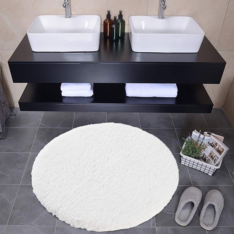 Seavish Luxury White Bath Rug, 2ft Shaggy Round Bathroom Rug,Non Slip Efficient Water Absorbent Machine Washable Tufted Circle Bath Mat Microfiber Soft Thick Plush Circular Rug Floor Carpet - Image 5